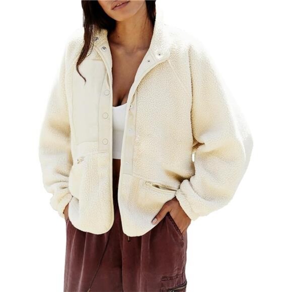 Women 2024 Fall Winter Fleece Jacket Long Sleeve Casual Button Fuzzy Sherpa - Picture 1 of 6